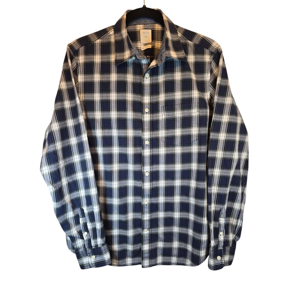 GAP Mens M Button Down Shirt Blue Plaid Long Sleeve Front Pocket Casual Colorful